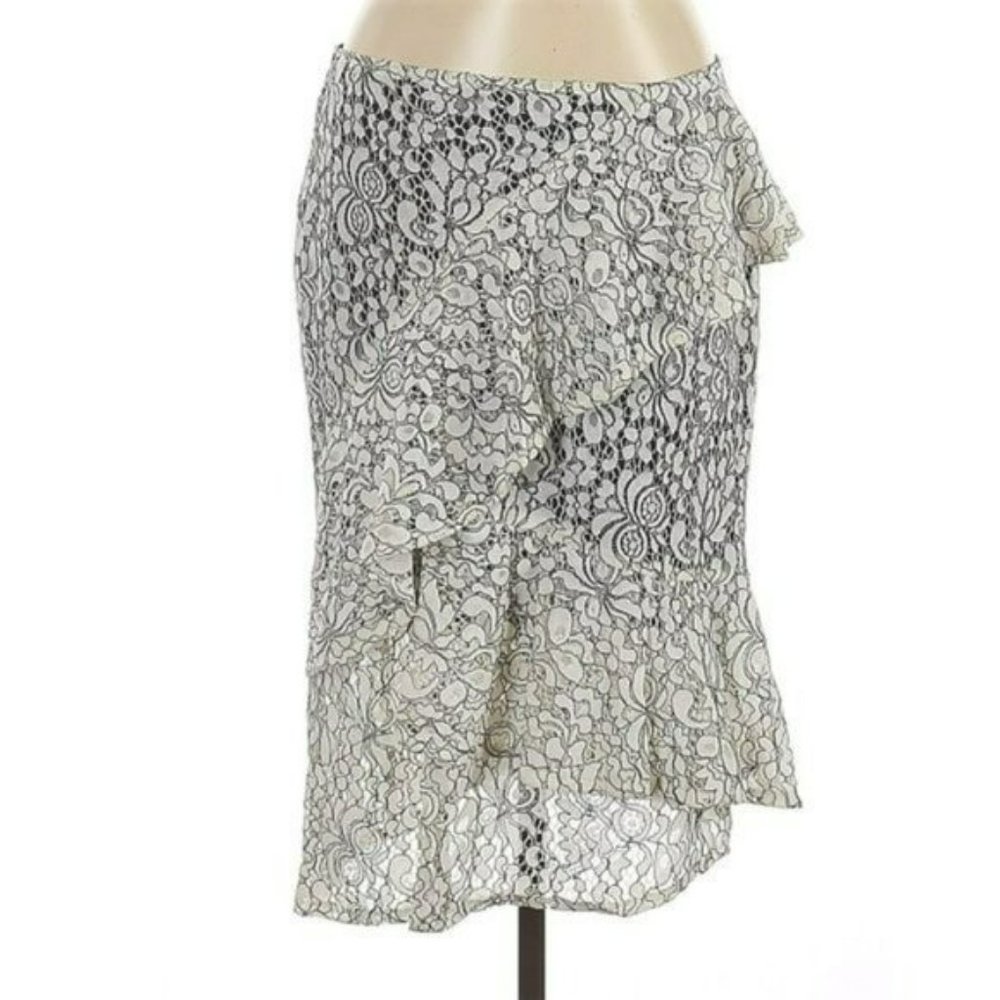 NWT Gorgeous NANETTE LEPORE  Lace Overlay Asymmetrical Ruffle Midi Skirt - Picture 5 of 7